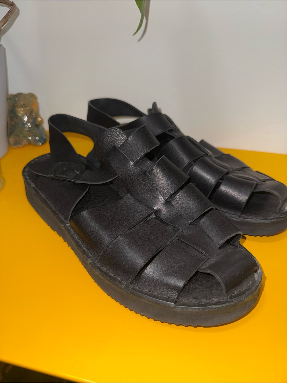 Fracap Black Woven Leather Fisherman Sandals